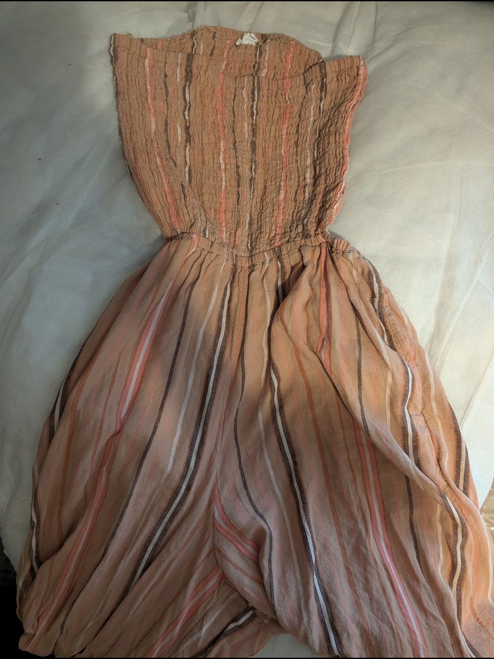 aerie Peach and Pink Striped Strapless Romper